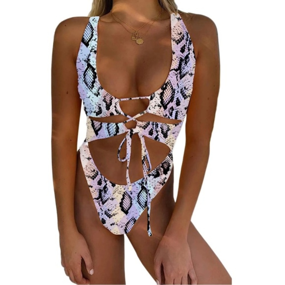 CHYRII Women's Sexy Cutout Lace Up Backless High Cut One Piece Swimsuit Monokini